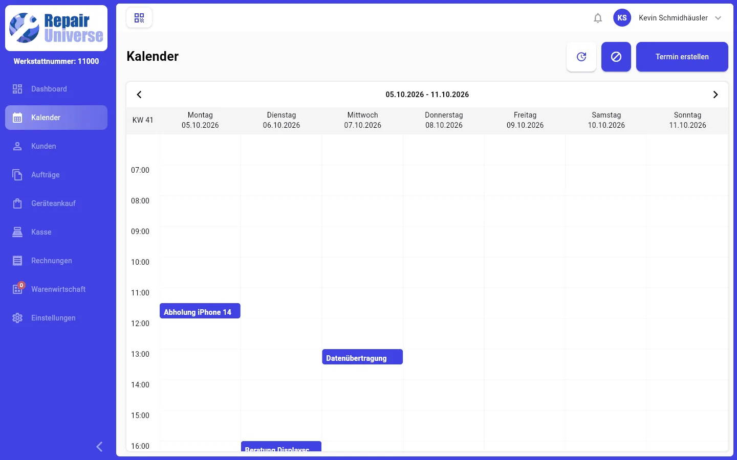 Kalender mit Terminen und Blockern