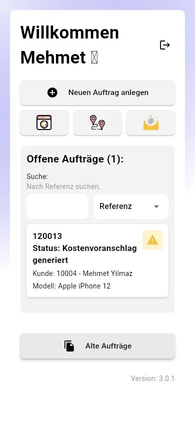 Kunden-App: Übersicht der Aufträge